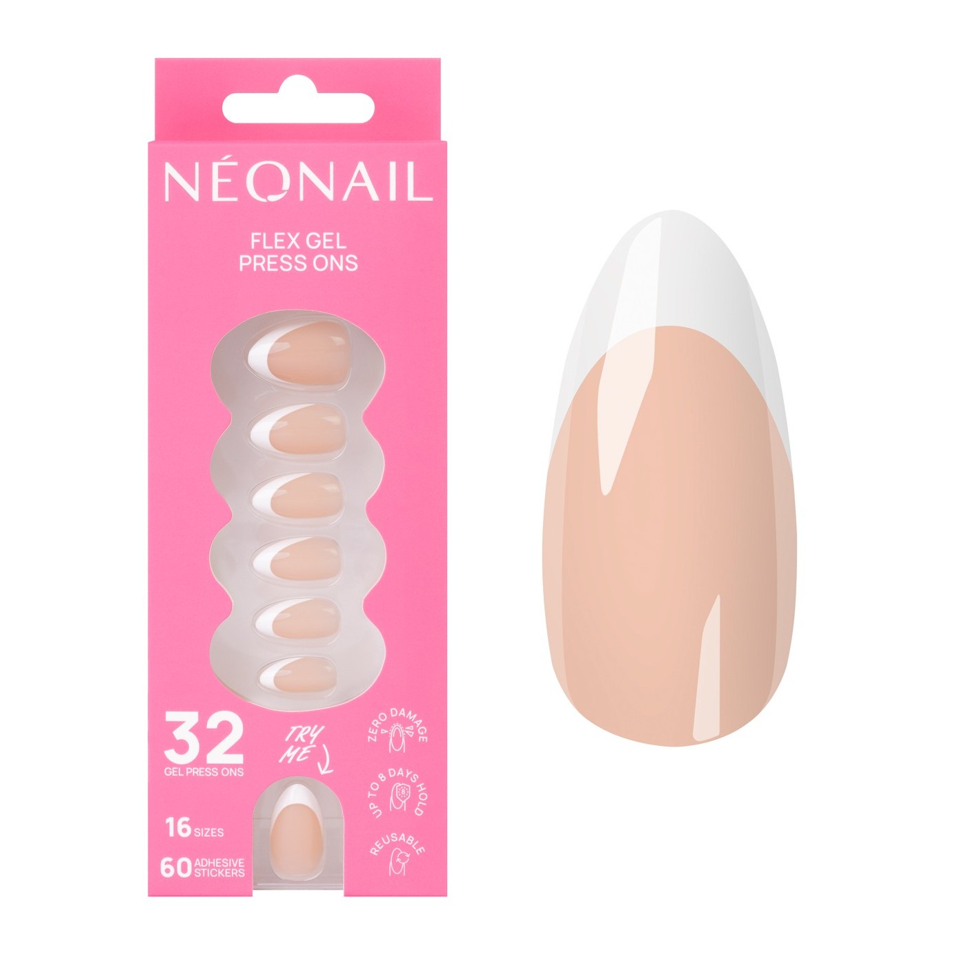 Flex Gel Press Ons 32 pc &ndash; Perfect French Medium Almond | NEONAIL