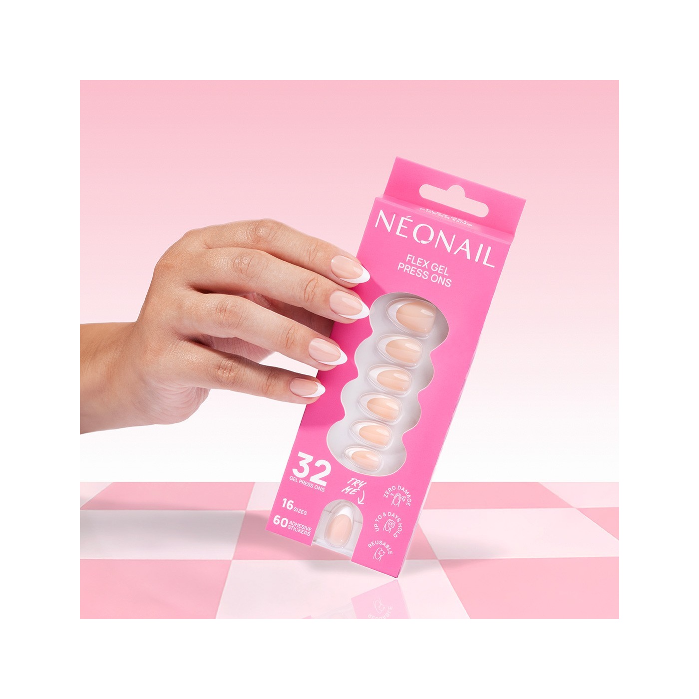 Flex Gel Press Ons 32 pc &ndash; Perfect French Medium Almond | NEONAIL