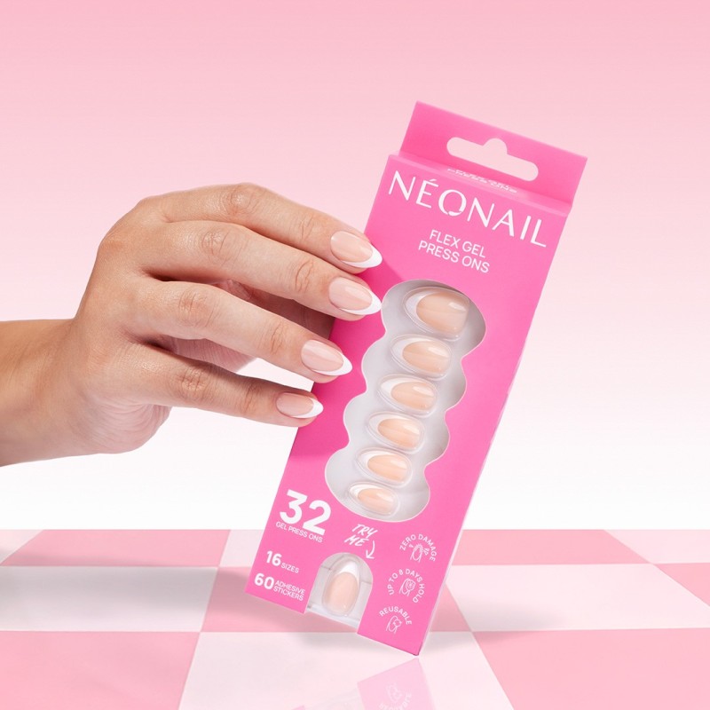 Flex Gel Press Ons 32 pc &ndash; Perfect French Medium Almond | NEONAIL