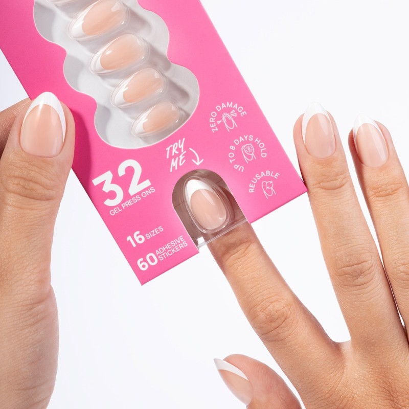 Flex Gel Press Ons 32 pc &ndash; Perfect French Medium Almond | NEONAIL