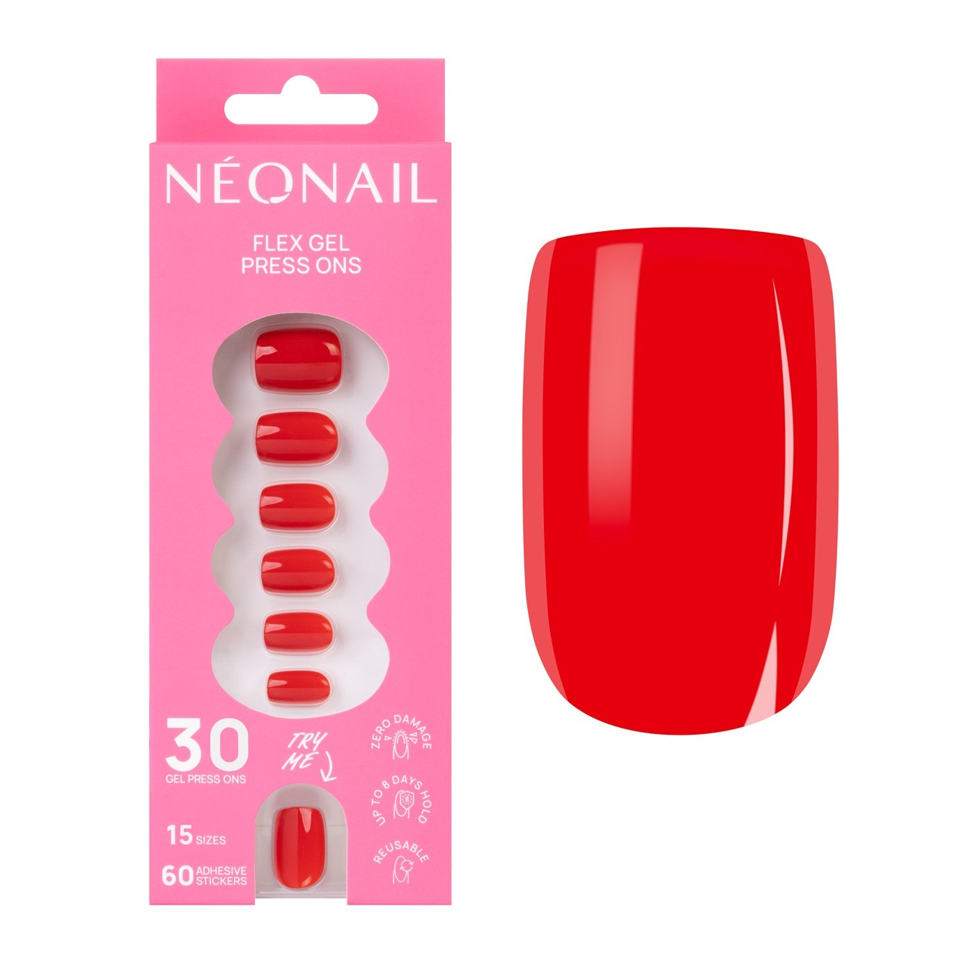 Flex Gel Press Ons 30 pc – Bold Red Short Square | NEONAIL Flex Gel Press Ons 30 pc – Bold Red Short Square | NEONAIL