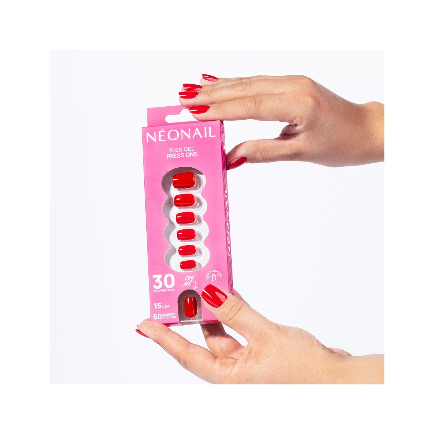 Flex Gel Press Ons 30 pc – Bold Red Short Square | NEONAIL Flex Gel Press Ons 30 pc – Bold Red Short Square | NEONAIL