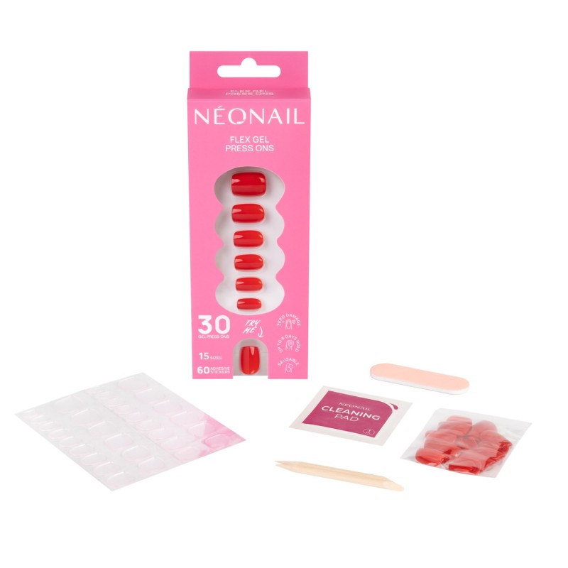 Flex Gel Press Ons 30 pc – Bold Red Short Square | NEONAIL Flex Gel Press Ons 30 pc – Bold Red Short Square | NEONAIL
