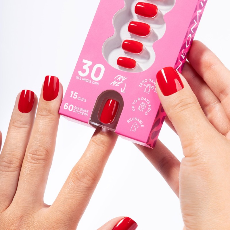 Flex Gel Press Ons 30 pc – Bold Red Short Square | NEONAIL Flex Gel Press Ons 30 pc – Bold Red Short Square | NEONAIL