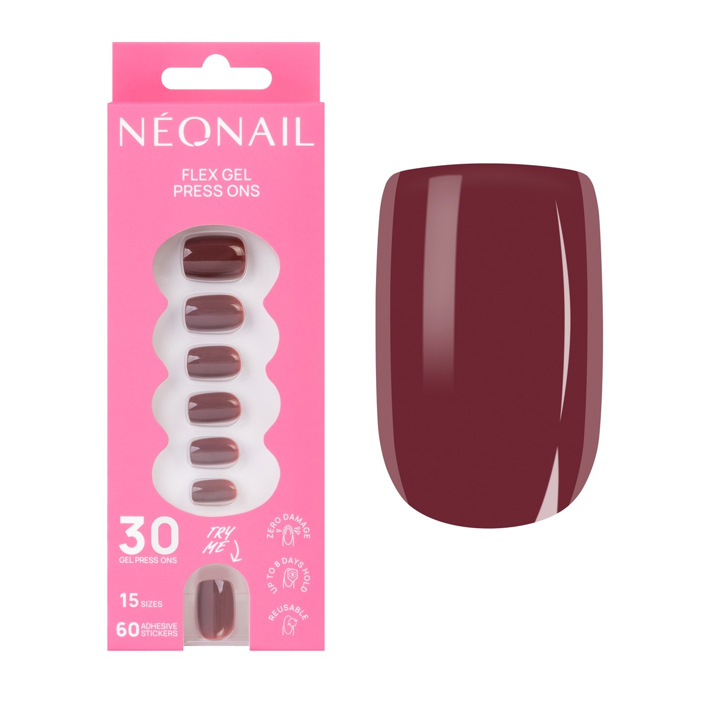 Flex Gel Press Ons 30 pc – Merlot Short Square | NEONAIL Flex Gel Press Ons 30 pc – Merlot Short Square | NEONAIL