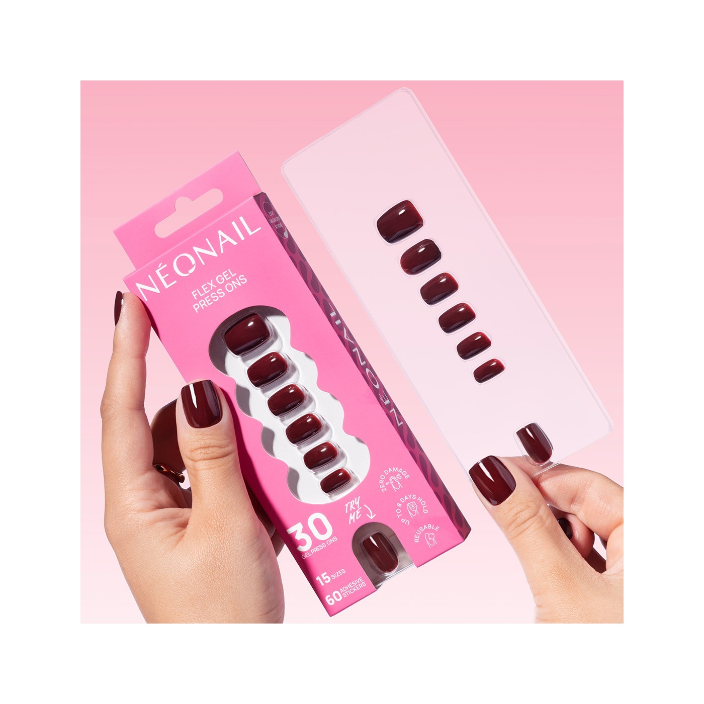 Flex Gel Press Ons 30 pc – Merlot Short Square | NEONAIL Flex Gel Press Ons 30 pc – Merlot Short Square | NEONAIL
